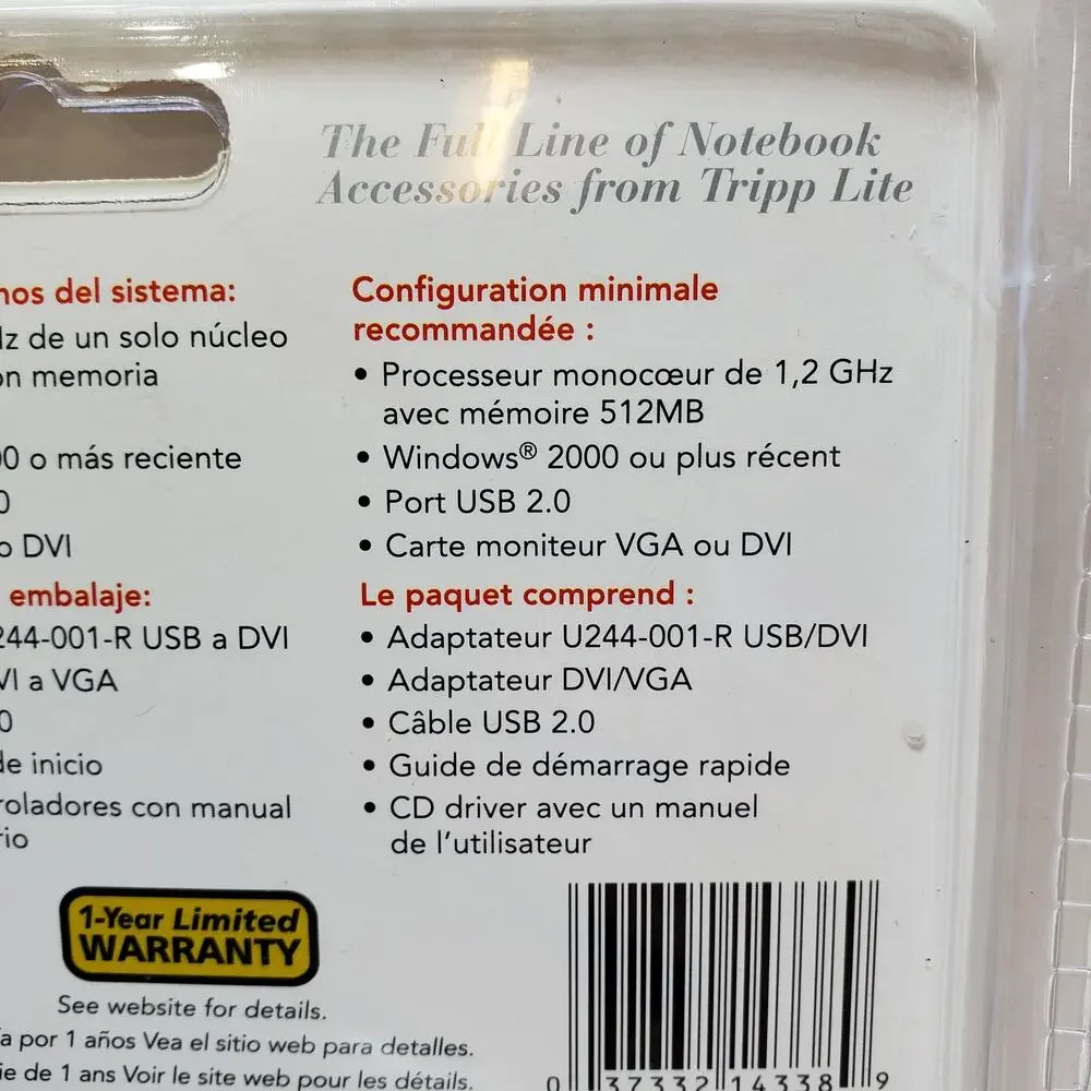 Tripp-Lite Adapter Notables USB to DVI/VGA 512 MB Memory New
